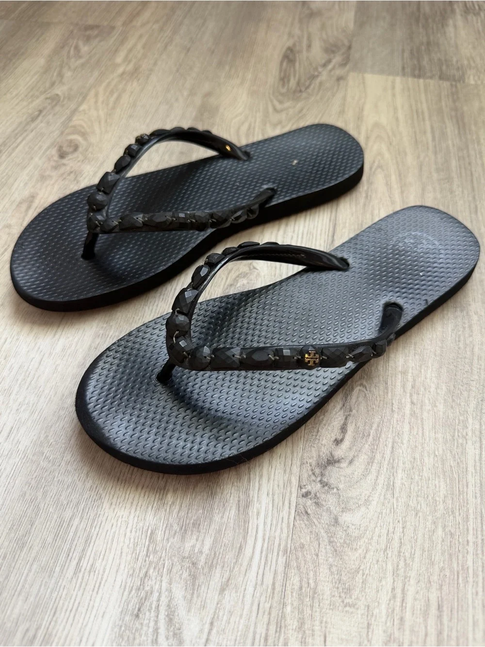 Tory Burch - Black Beaded Flip Flop Sandals